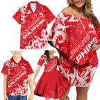 Personalized Dolphins Rugby Family Matching Off Shoulder Short Dress and Hawaiian Shirt Urban Street Graffiti Style - Distressed Splatter Elements