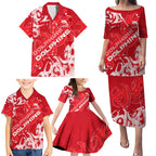 Personalized Dolphins Rugby Family Matching Puletasi and Hawaiian Shirt Urban Street Graffiti Style - Distressed Splatter Elements