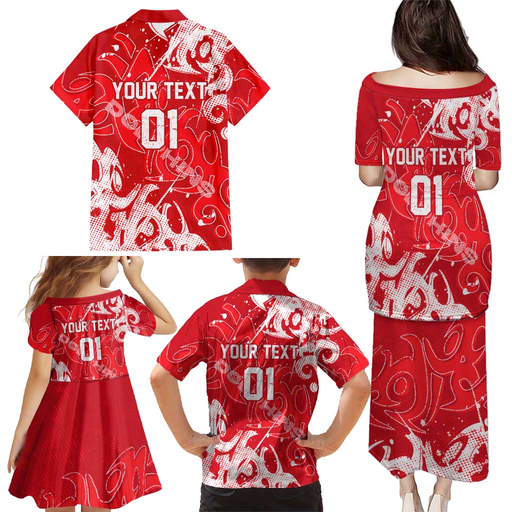 Personalized Dolphins Rugby Family Matching Puletasi and Hawaiian Shirt Urban Street Graffiti Style - Distressed Splatter Elements