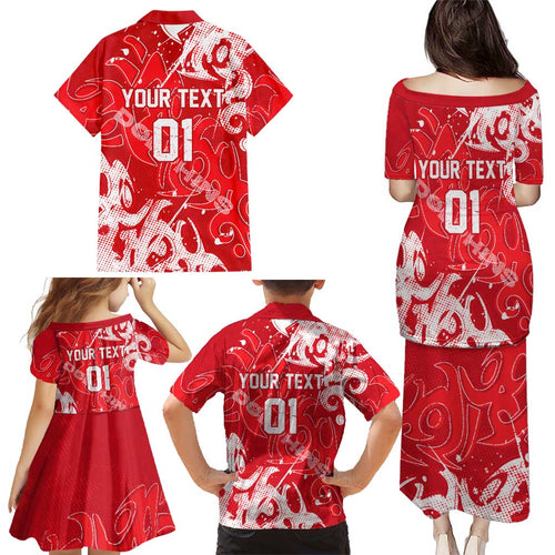 Personalized Dolphins Rugby Family Matching Puletasi and Hawaiian Shirt Urban Street Graffiti Style - Distressed Splatter Elements