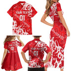 Personalized Dolphins Rugby Family Matching Short Sleeve Bodycon Dress and Hawaiian Shirt Urban Street Graffiti Style - Distressed Splatter Elements