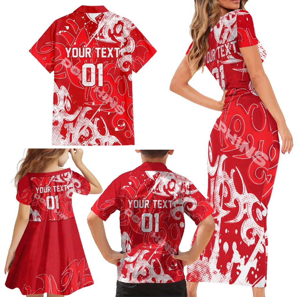 Personalized Dolphins Rugby Family Matching Short Sleeve Bodycon Dress and Hawaiian Shirt Urban Street Graffiti Style - Distressed Splatter Elements