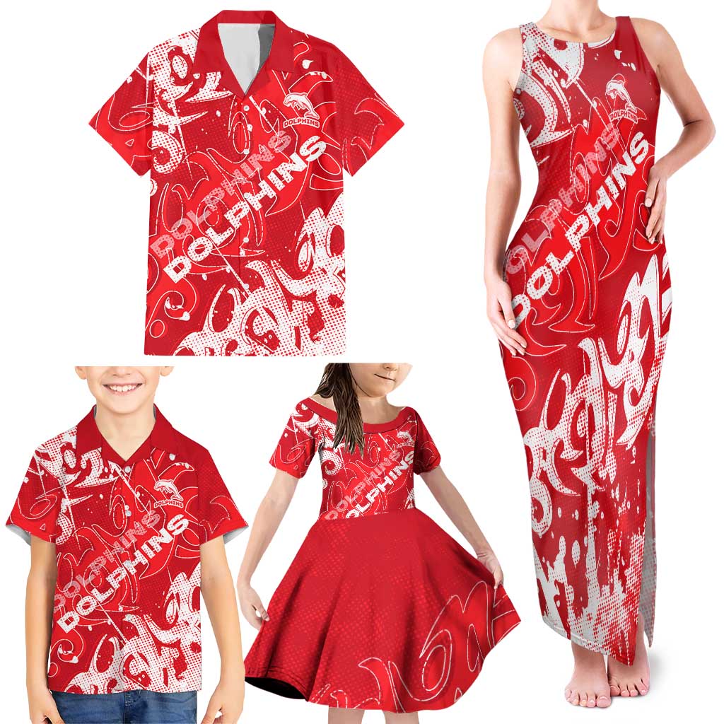 Personalized Dolphins Rugby Family Matching Tank Maxi Dress and Hawaiian Shirt Urban Street Graffiti Style - Distressed Splatter Elements