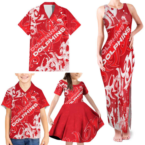 Personalized Dolphins Rugby Family Matching Tank Maxi Dress and Hawaiian Shirt Urban Street Graffiti Style - Distressed Splatter Elements
