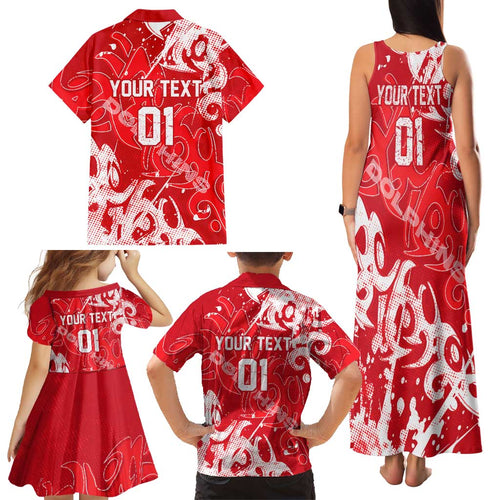 Personalized Dolphins Rugby Family Matching Tank Maxi Dress and Hawaiian Shirt Urban Street Graffiti Style - Distressed Splatter Elements