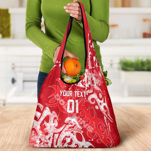 Personalized Dolphins Rugby Grocery Bag Urban Street Graffiti Style - Distressed Splatter Elements