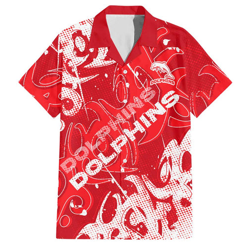 Personalized Dolphins Rugby Hawaiian Shirt Urban Street Graffiti Style - Distressed Splatter Elements