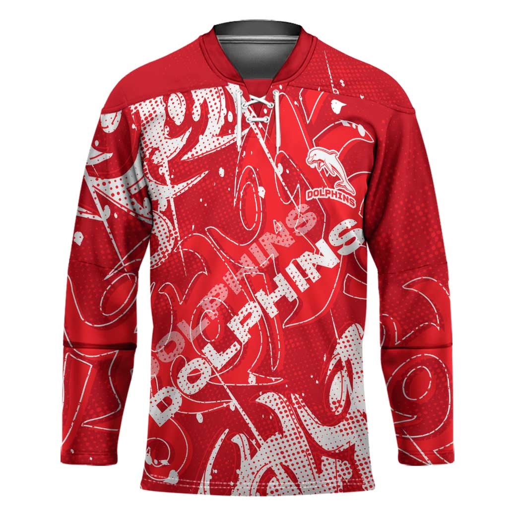 Personalized Dolphins Rugby Hockey Jersey Urban Street Graffiti Style - Distressed Splatter Elements