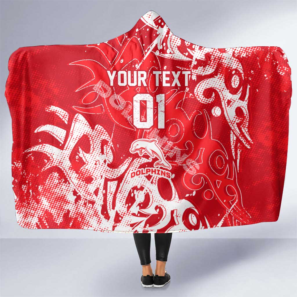 Personalized Dolphins Rugby Hooded Blanket Urban Street Graffiti Style - Distressed Splatter Elements