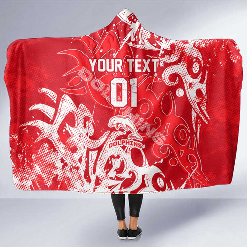 Personalized Dolphins Rugby Hooded Blanket Urban Street Graffiti Style - Distressed Splatter Elements