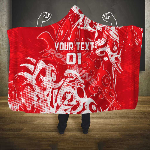 Personalized Dolphins Rugby Hooded Blanket Urban Street Graffiti Style - Distressed Splatter Elements