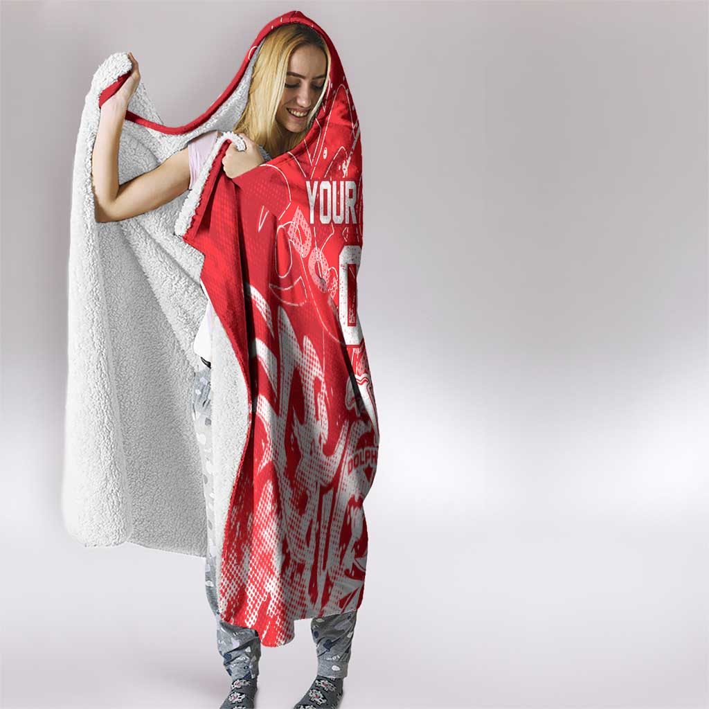 Personalized Dolphins Rugby Hooded Blanket Urban Street Graffiti Style - Distressed Splatter Elements