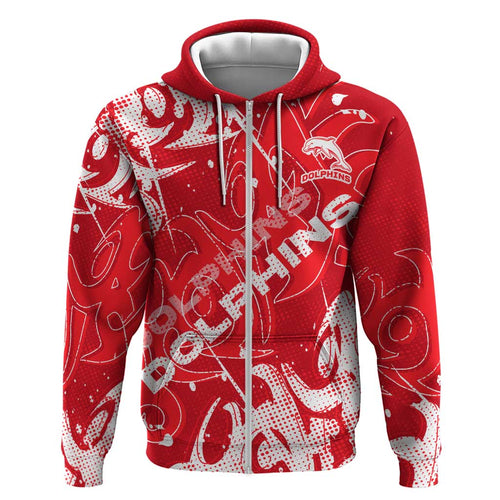 Personalized Dolphins Rugby Hoodie Urban Street Graffiti Style - Distressed Splatter Elements