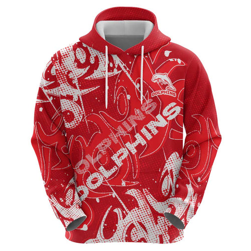 Personalized Dolphins Rugby Hoodie Urban Street Graffiti Style - Distressed Splatter Elements