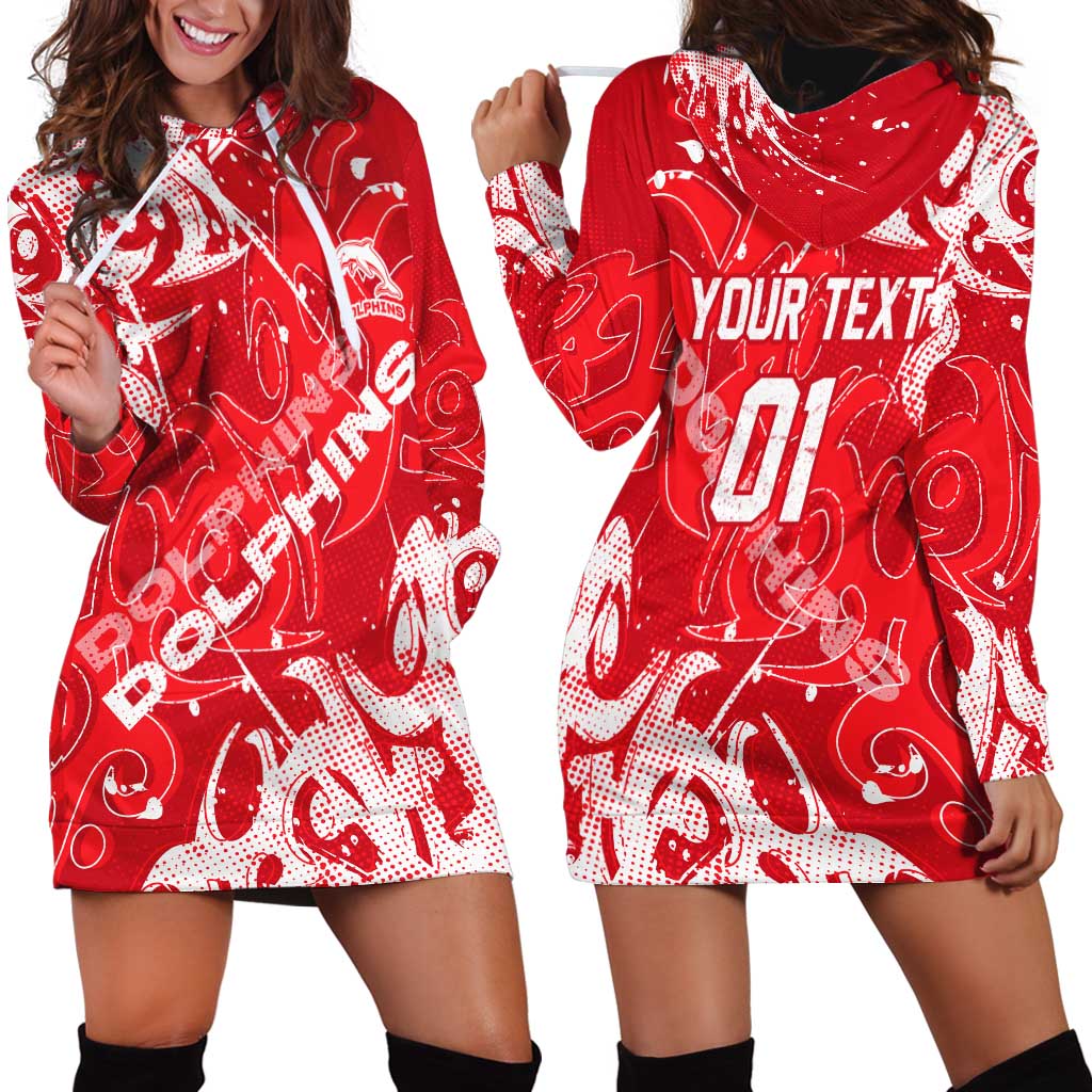 Personalized Dolphins Rugby Hoodie Dress Urban Street Graffiti Style - Distressed Splatter Elements