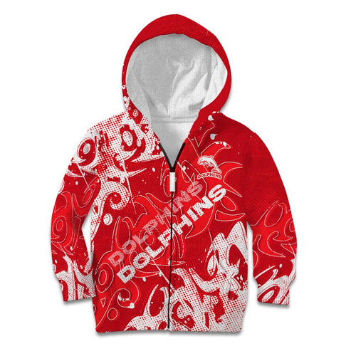 Personalized Dolphins Rugby Kid Hoodie Urban Street Graffiti Style - Distressed Splatter Elements