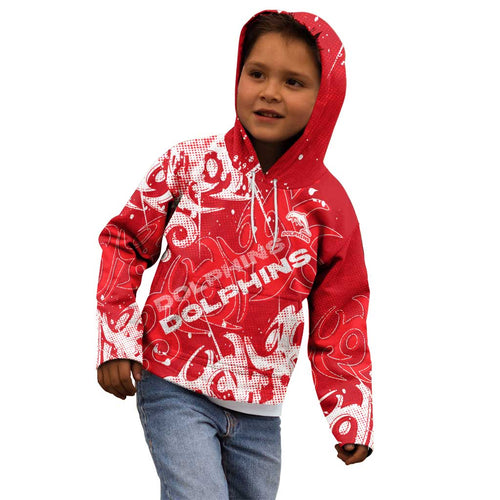 Personalized Dolphins Rugby Kid Hoodie Urban Street Graffiti Style - Distressed Splatter Elements