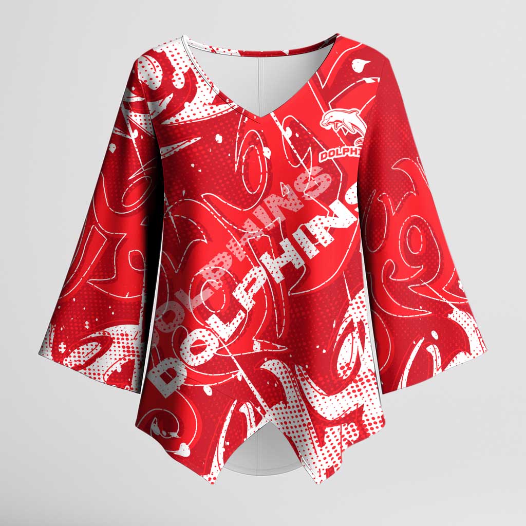 Personalized Dolphins Rugby Kimono Sleeve Blouse Urban Street Graffiti Style - Distressed Splatter Elements