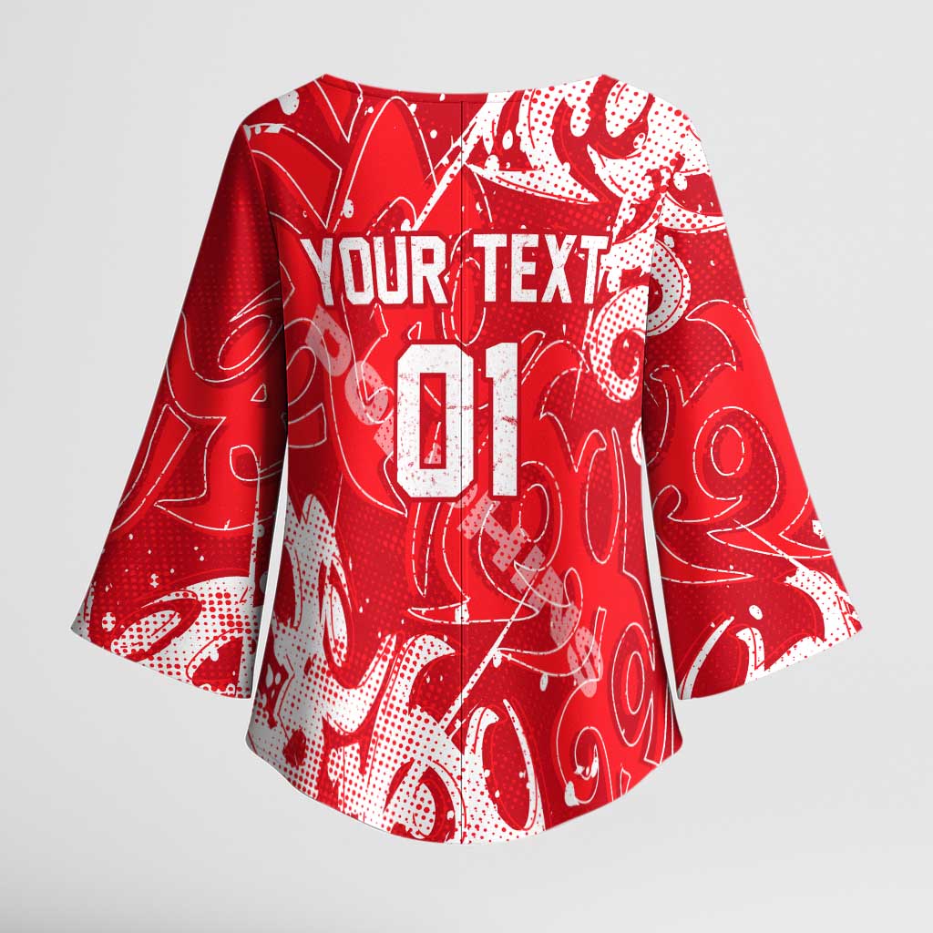 Personalized Dolphins Rugby Kimono Sleeve Blouse Urban Street Graffiti Style - Distressed Splatter Elements