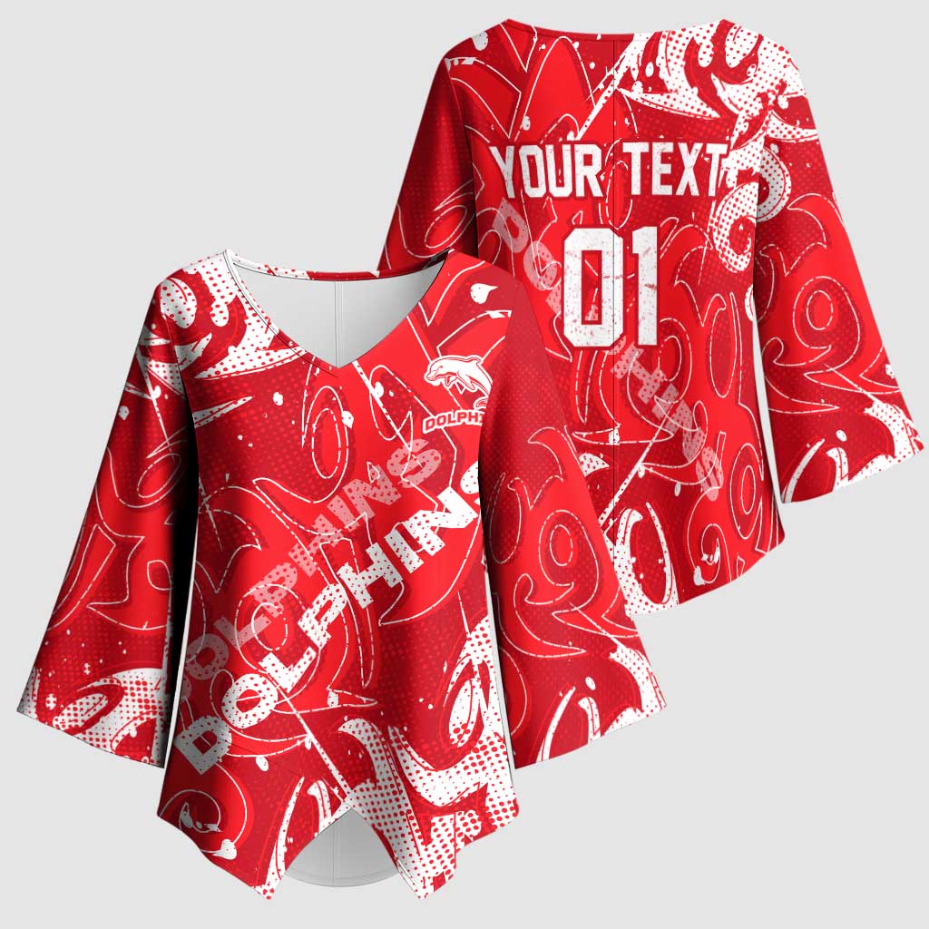 Personalized Dolphins Rugby Kimono Sleeve Blouse Urban Street Graffiti Style - Distressed Splatter Elements