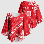 Personalized Dolphins Rugby Kimono Sleeve Blouse Urban Street Graffiti Style - Distressed Splatter Elements