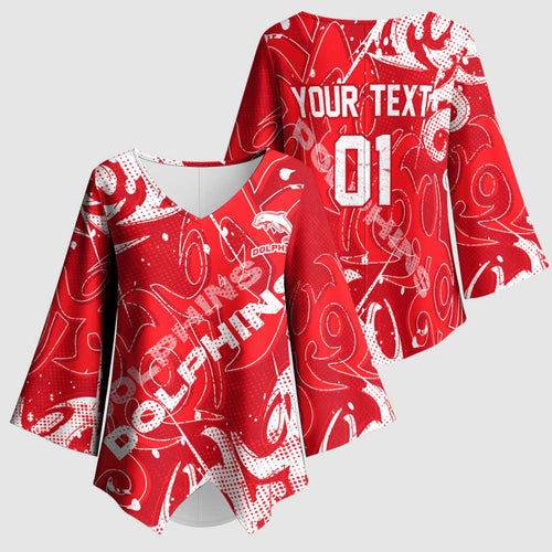 Personalized Dolphins Rugby Kimono Sleeve Blouse Urban Street Graffiti Style - Distressed Splatter Elements