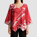 Personalized Dolphins Rugby Kimono Sleeve Blouse Urban Street Graffiti Style - Distressed Splatter Elements