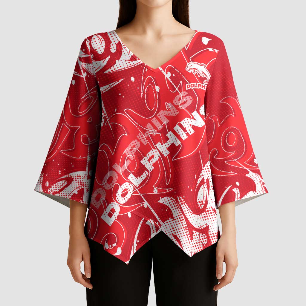 Personalized Dolphins Rugby Kimono Sleeve Blouse Urban Street Graffiti Style - Distressed Splatter Elements