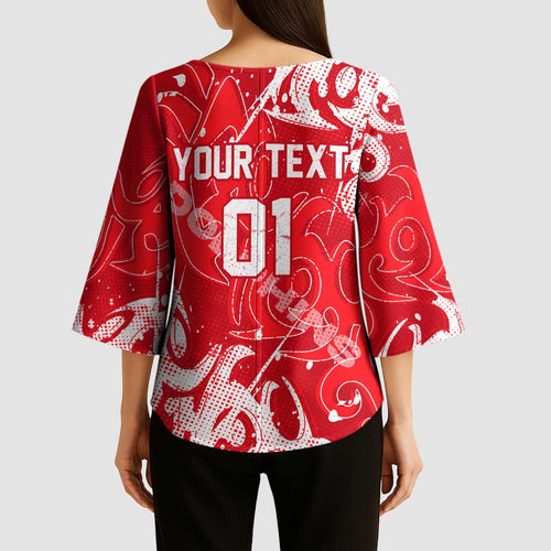 Personalized Dolphins Rugby Kimono Sleeve Blouse Urban Street Graffiti Style - Distressed Splatter Elements