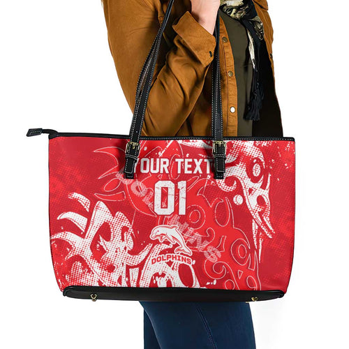 Personalized Dolphins Rugby Leather Tote Bag Urban Street Graffiti Style - Distressed Splatter Elements