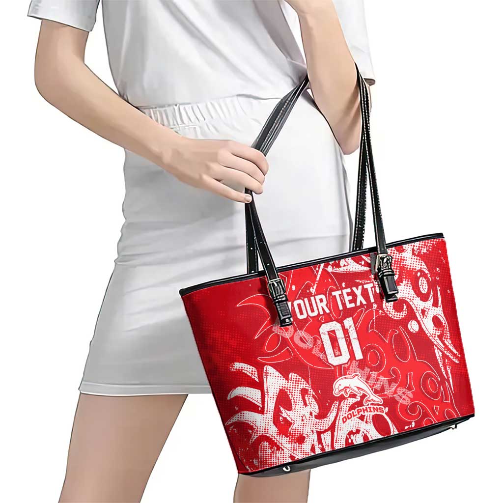 Personalized Dolphins Rugby Leather Tote Bag Urban Street Graffiti Style - Distressed Splatter Elements