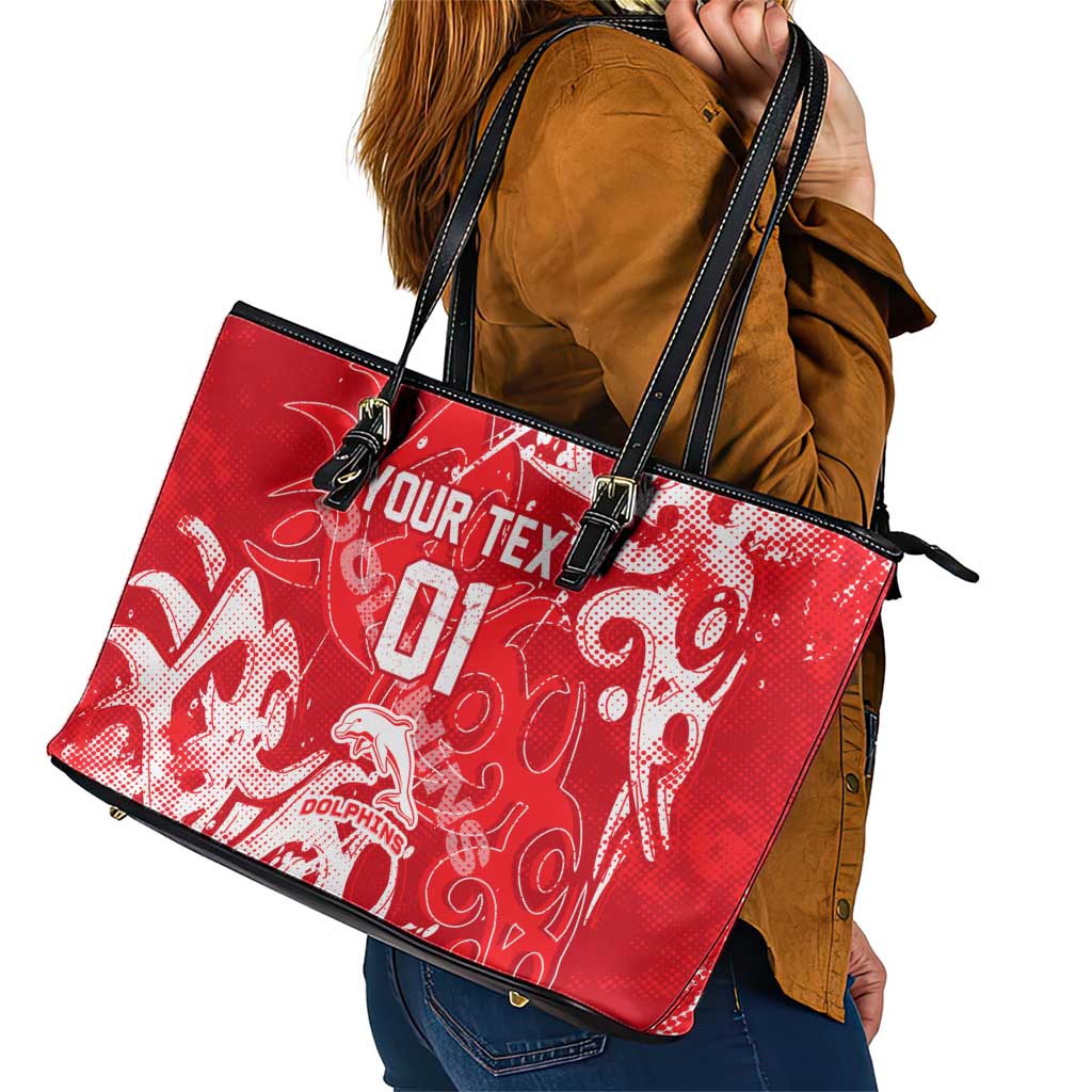 Personalized Dolphins Rugby Leather Tote Bag Urban Street Graffiti Style - Distressed Splatter Elements