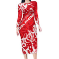 Personalized Dolphins Rugby Long Sleeve Bodycon Dress Urban Street Graffiti Style - Distressed Splatter Elements