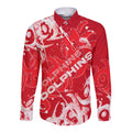 Personalized Dolphins Rugby Long Sleeve Button Shirt Urban Street Graffiti Style - Distressed Splatter Elements