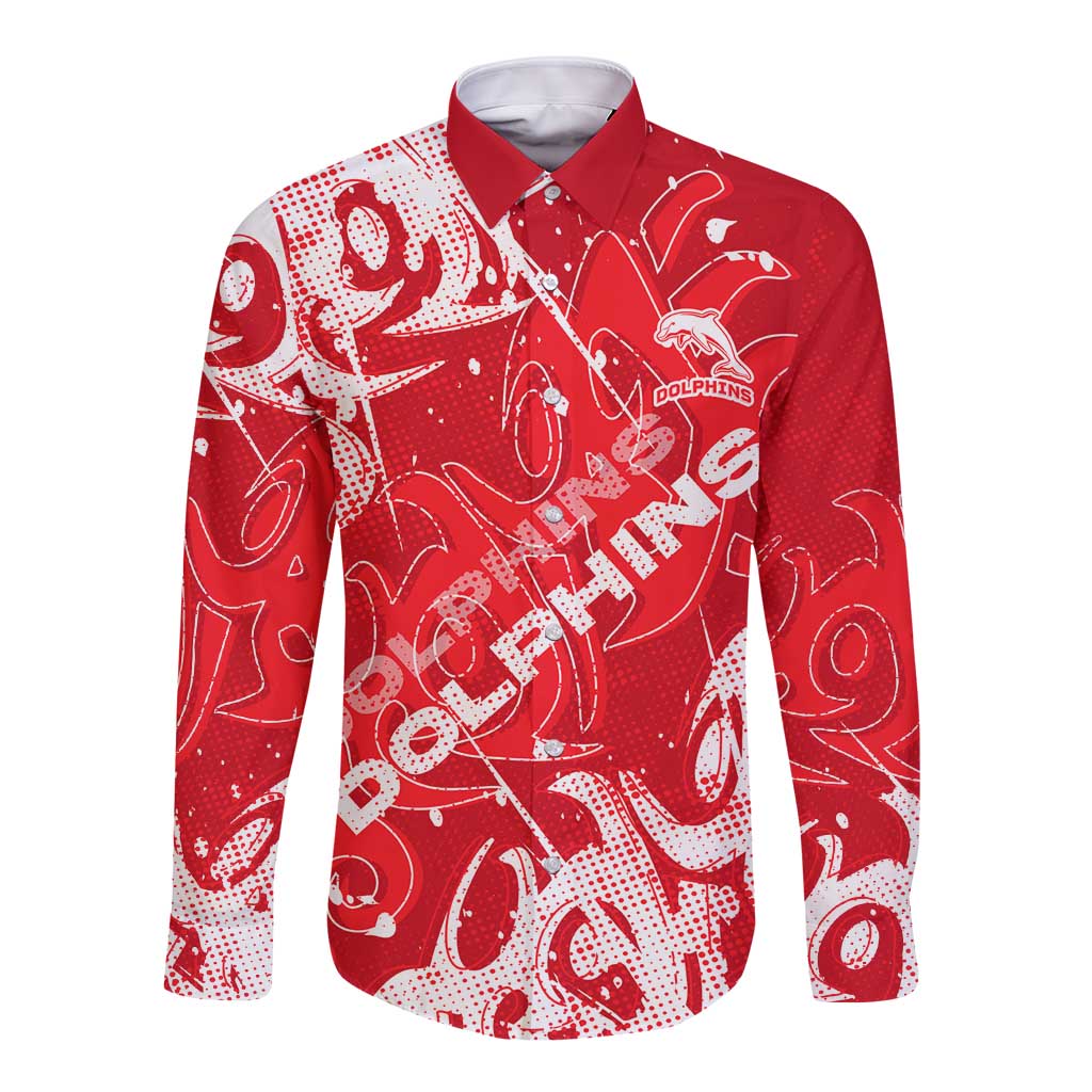 Personalized Dolphins Rugby Long Sleeve Button Shirt Urban Street Graffiti Style - Distressed Splatter Elements