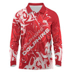 Personalized Dolphins Rugby Long Sleeve Polo Shirt Urban Street Graffiti Style - Distressed Splatter Elements