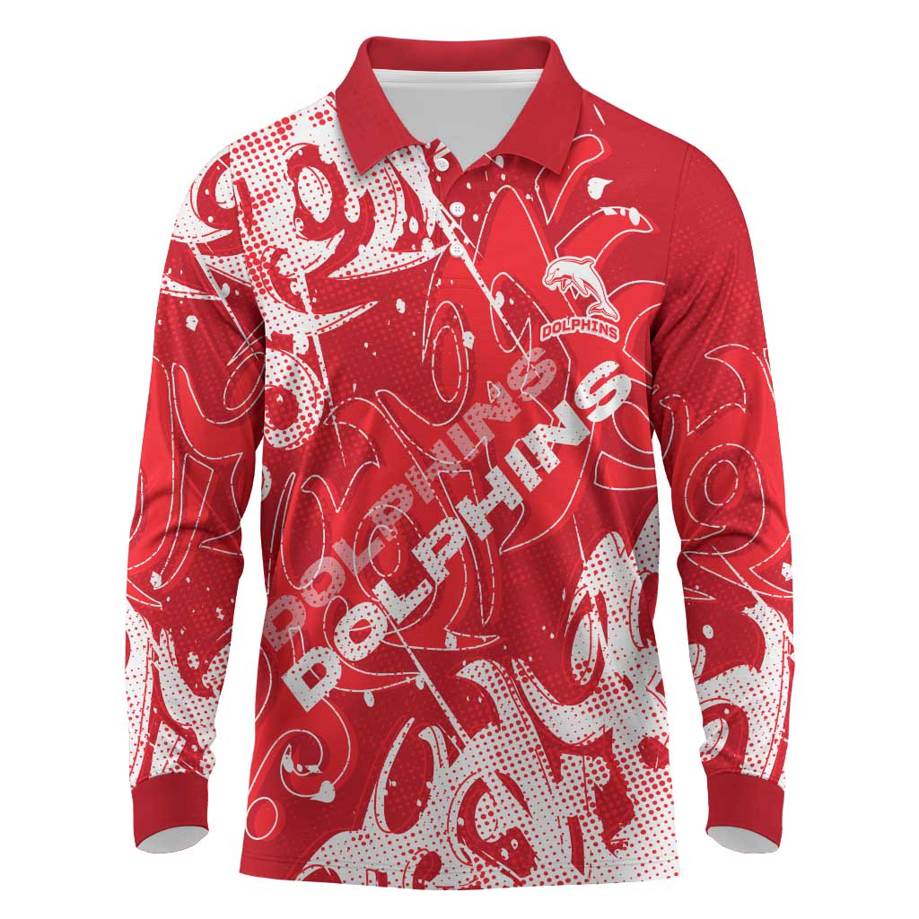 Personalized Dolphins Rugby Long Sleeve Polo Shirt Urban Street Graffiti Style - Distressed Splatter Elements