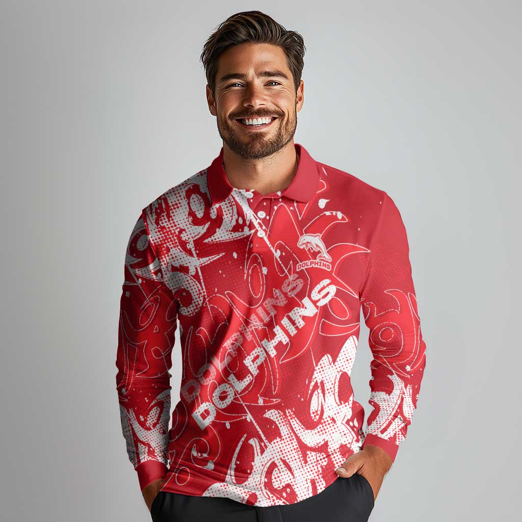 Personalized Dolphins Rugby Long Sleeve Polo Shirt Urban Street Graffiti Style - Distressed Splatter Elements