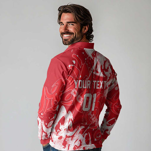 Personalized Dolphins Rugby Long Sleeve Polo Shirt Urban Street Graffiti Style - Distressed Splatter Elements