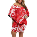 Personalized Dolphins Rugby Off Shoulder Short Dress Urban Street Graffiti Style - Distressed Splatter Elements