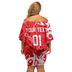 Personalized Dolphins Rugby Off Shoulder Short Dress Urban Street Graffiti Style - Distressed Splatter Elements