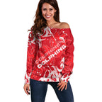 Personalized Dolphins Rugby Off Shoulder Sweater Urban Street Graffiti Style - Distressed Splatter Elements