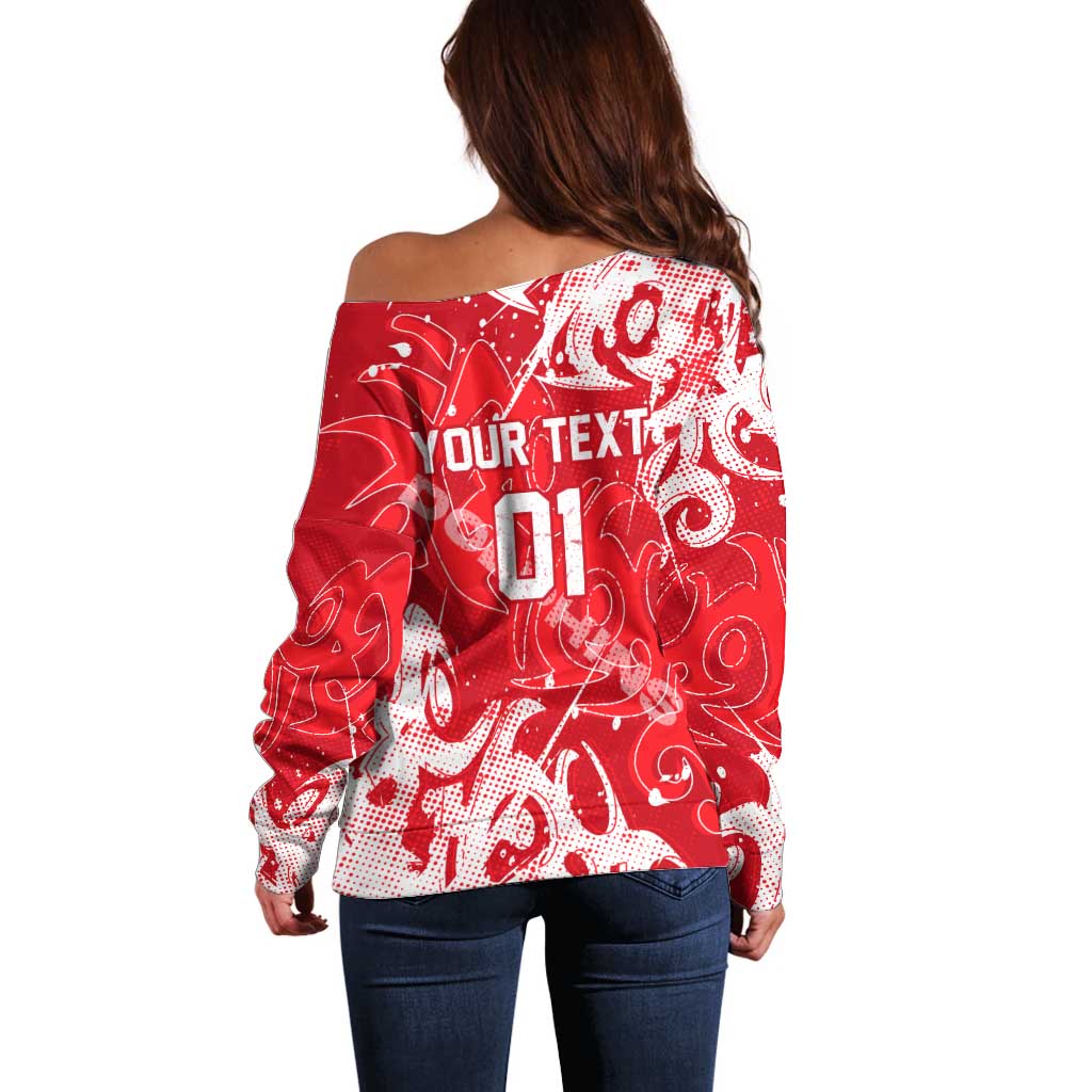 Personalized Dolphins Rugby Off Shoulder Sweater Urban Street Graffiti Style - Distressed Splatter Elements