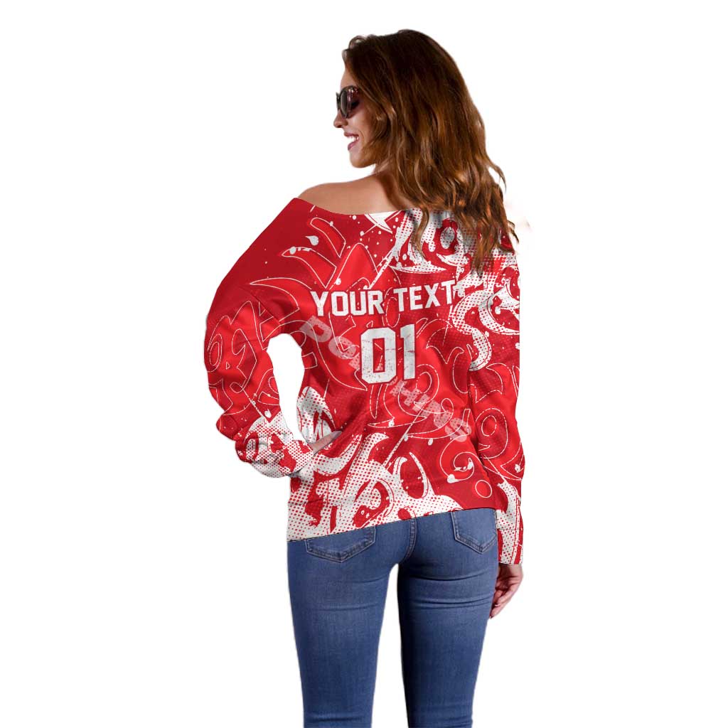 Personalized Dolphins Rugby Off Shoulder Sweater Urban Street Graffiti Style - Distressed Splatter Elements