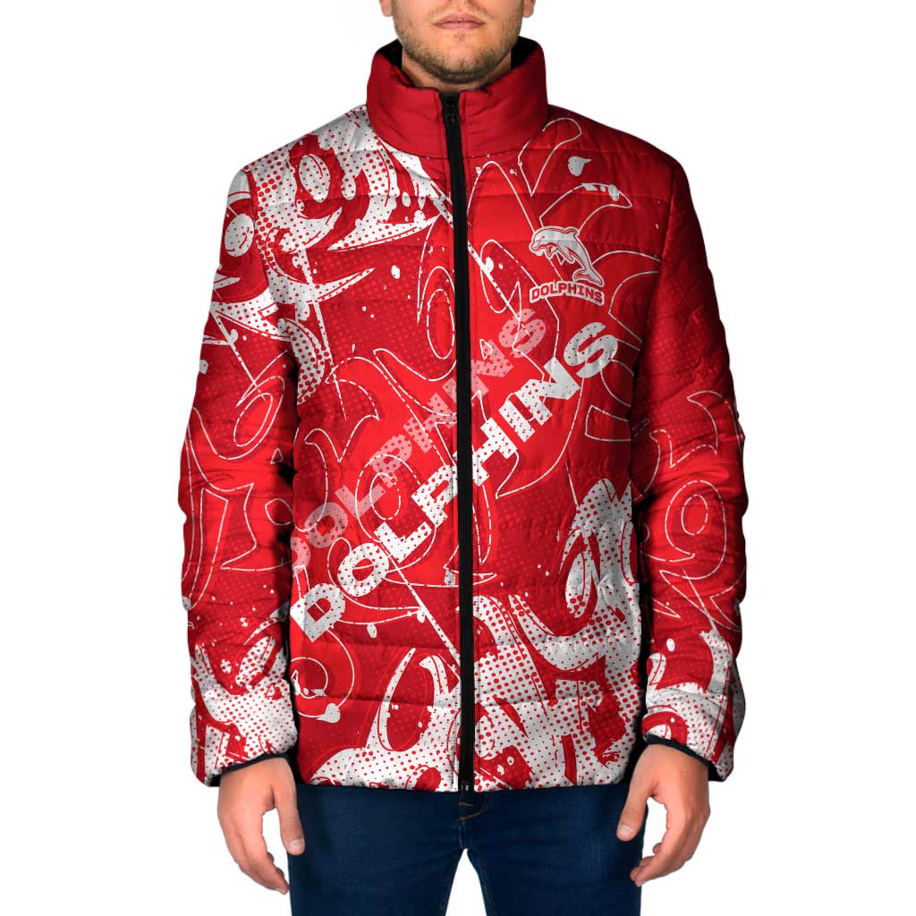 Personalized Dolphins Rugby Padded Jacket Urban Street Graffiti Style - Distressed Splatter Elements