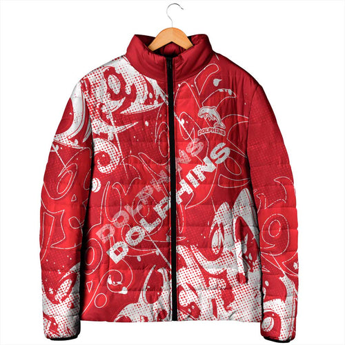 Personalized Dolphins Rugby Padded Jacket Urban Street Graffiti Style - Distressed Splatter Elements