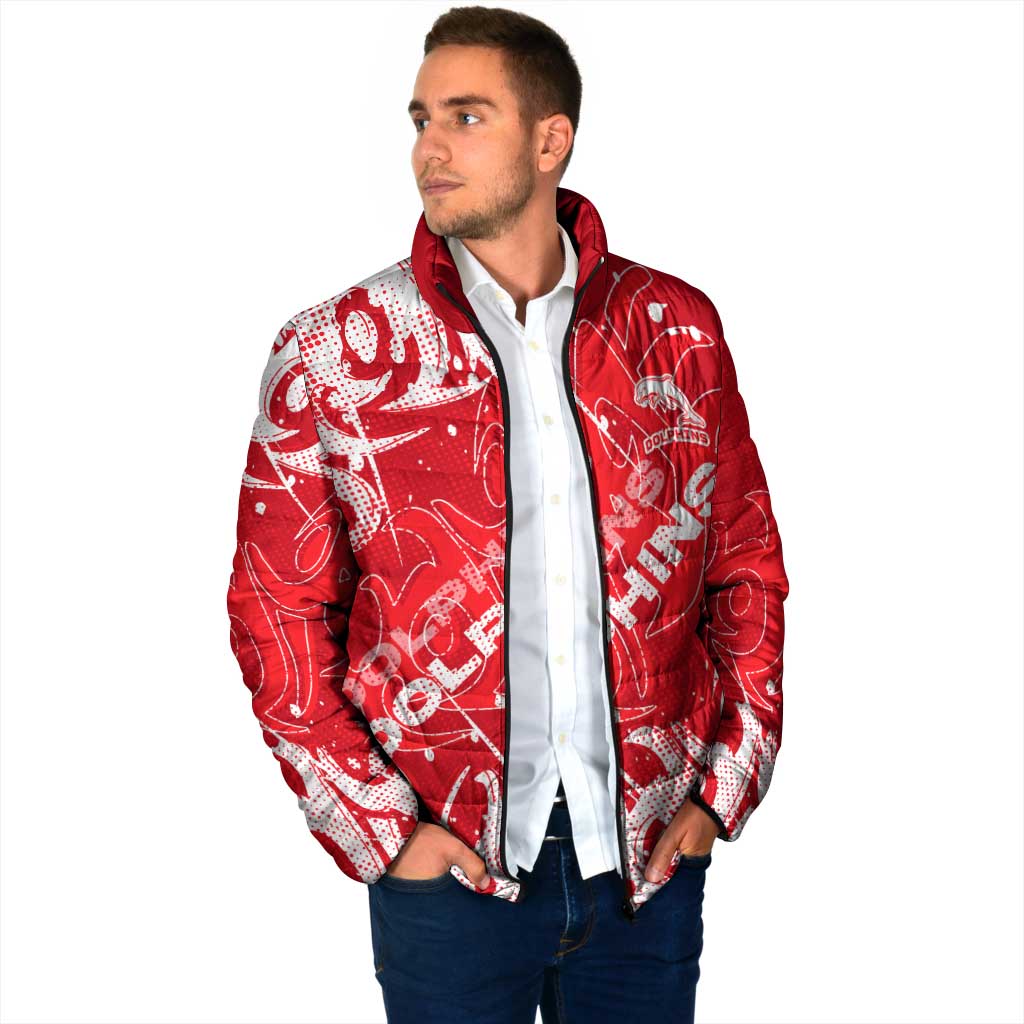 Personalized Dolphins Rugby Padded Jacket Urban Street Graffiti Style - Distressed Splatter Elements