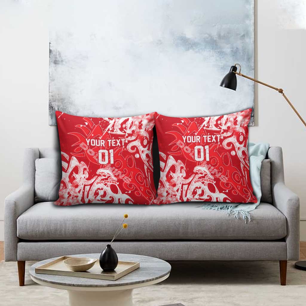 Personalized Dolphins Rugby Pillow Cover Urban Street Graffiti Style - Distressed Splatter Elements