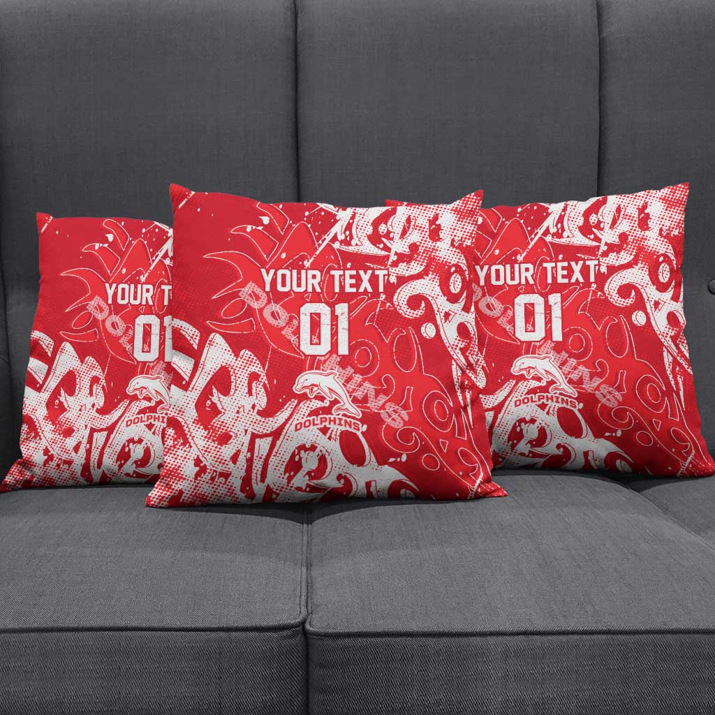 Personalized Dolphins Rugby Pillow Cover Urban Street Graffiti Style - Distressed Splatter Elements