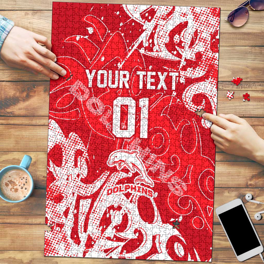 Personalized Dolphins Rugby Puzzle Urban Street Graffiti Style - Distressed Splatter Elements